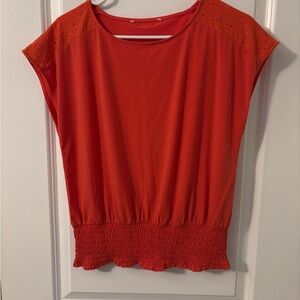Michael Kors Bright Orange shirred bottom Top, Sz M